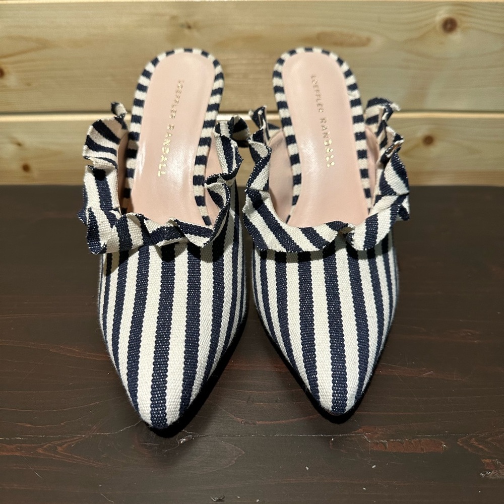 BNWOT Loeffler Randall white/eclipse stripe Langley mule size 6